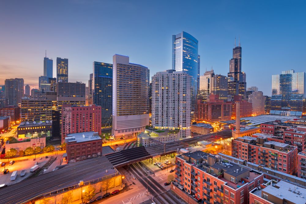 chicago il usa cityscape at twilight